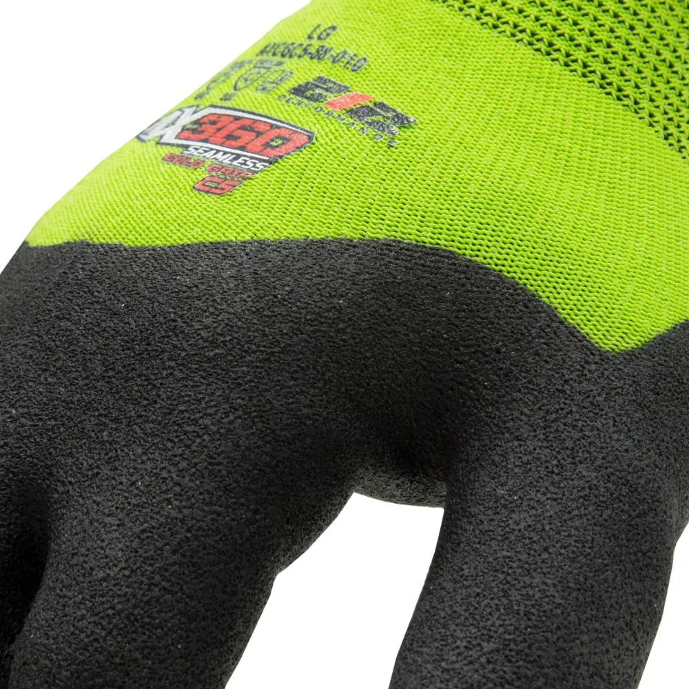 212 Performance AXCGC5-88-008 AX360 Seamless Nitrile-dipped Cut Resistant Cold Weather Hi-Viz Gloves (EN Level 5), Small Green;Black