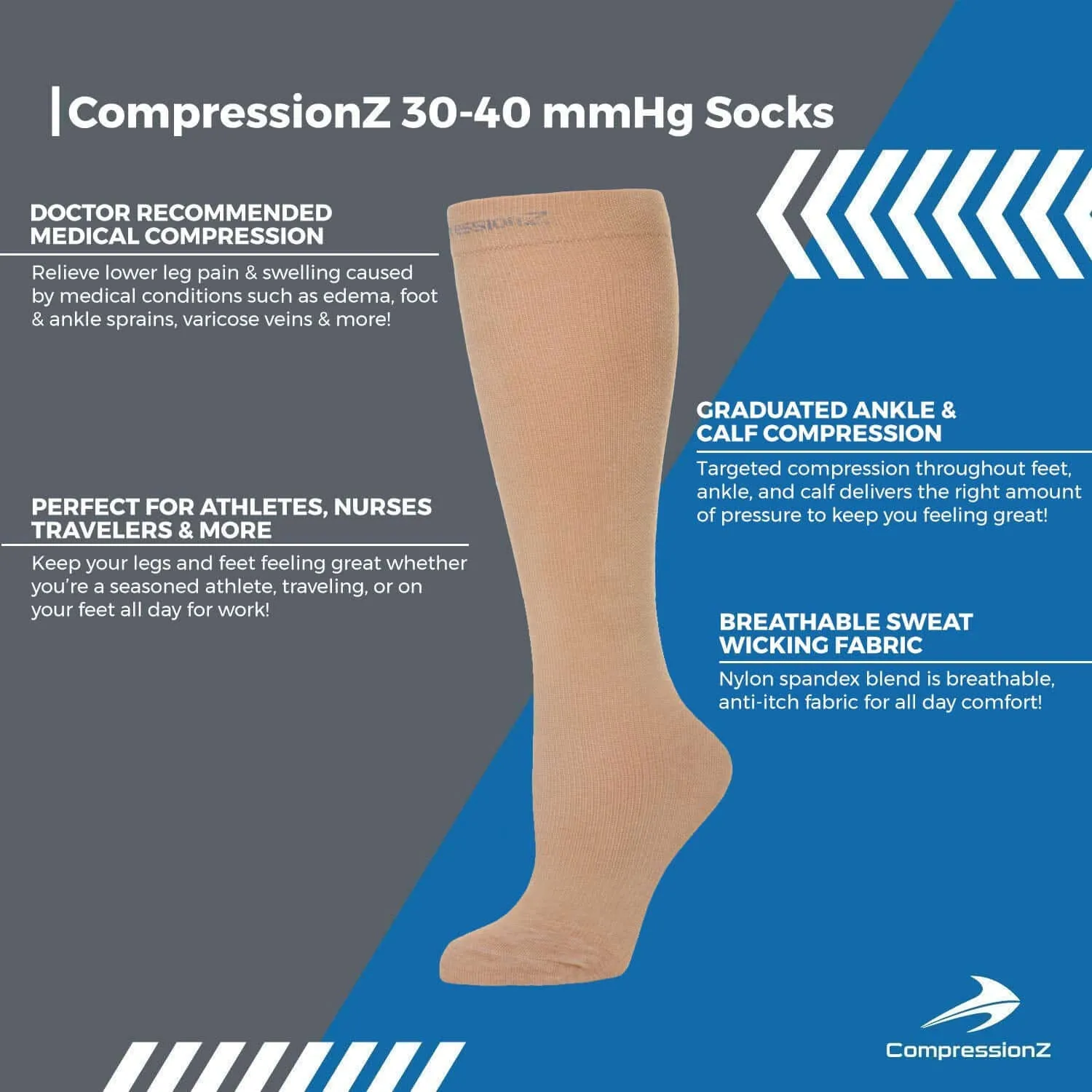 Compression Socks (30-40 mmHg) - Nude