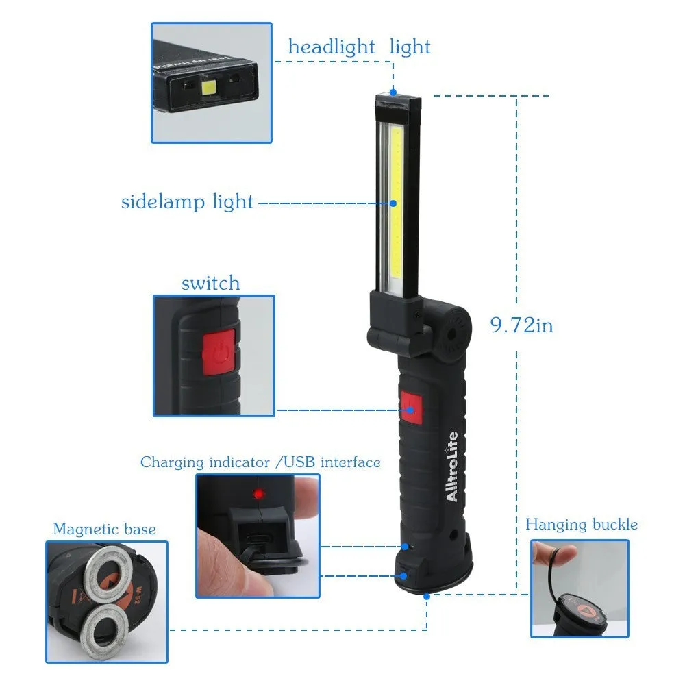 Flip Rechargeable COB LED Magnetic Flashlight & Work Light