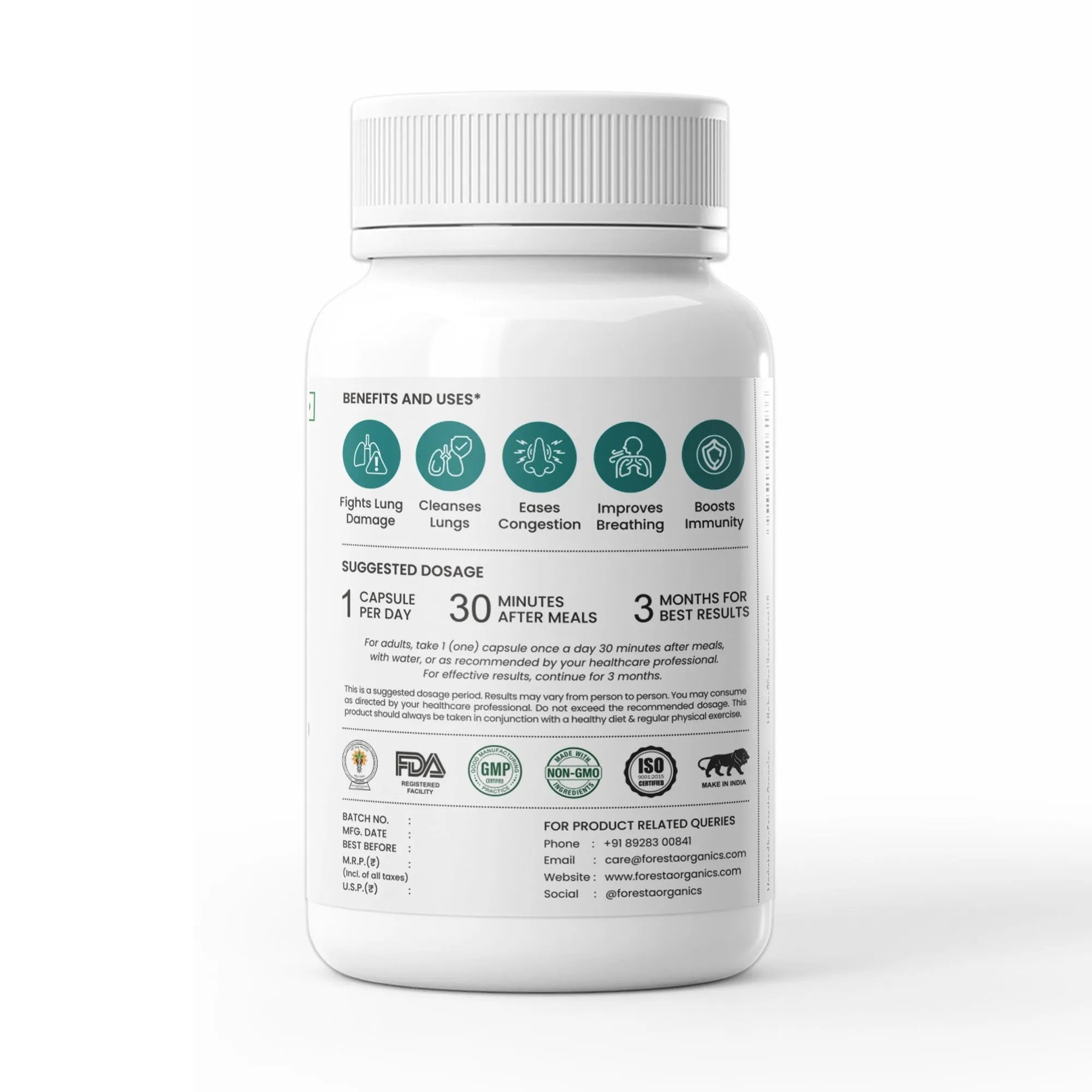 Foresta Organics Lung Detox with Vasaka, Mulethi, Arjuna & Stinging Nettle - 60 Capsules
