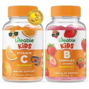 Lifeable Kids Vitamin C   B Complex Vitamin Set, 2 Pieces, 90 Tablets