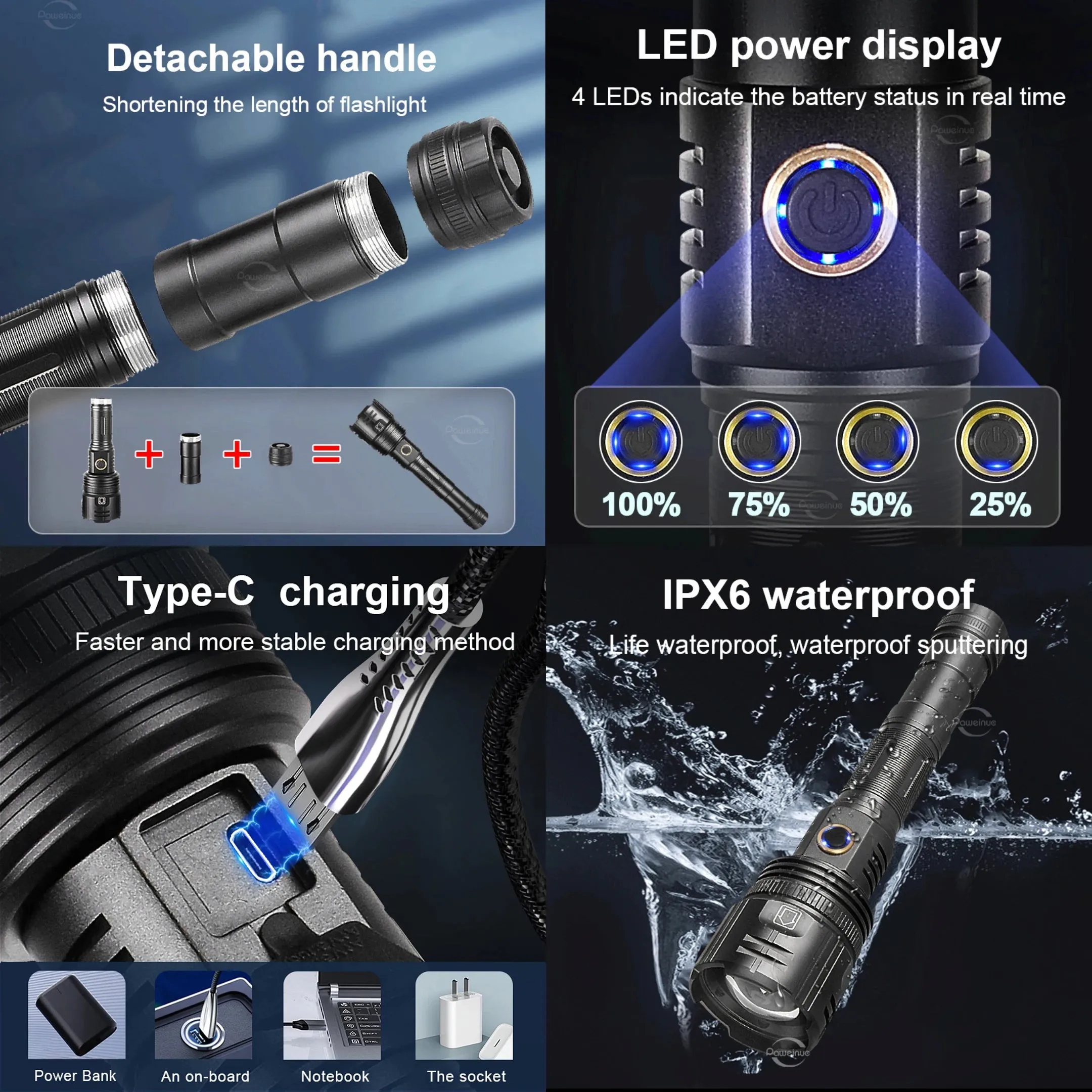Light 1500m High Power Led Flashlights  Rechargeable Flashlight With Usb Charging Ultra Powerful Torch Work Tactical Light
