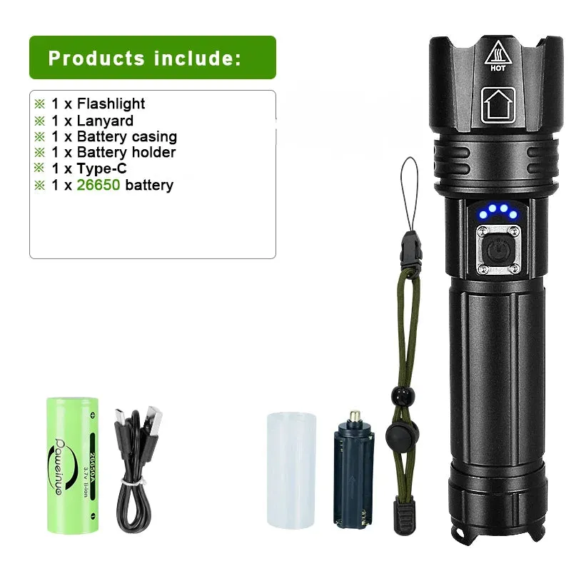 Light 1500m High Power Led Flashlights  Rechargeable Flashlight With Usb Charging Ultra Powerful Torch Work Tactical Light