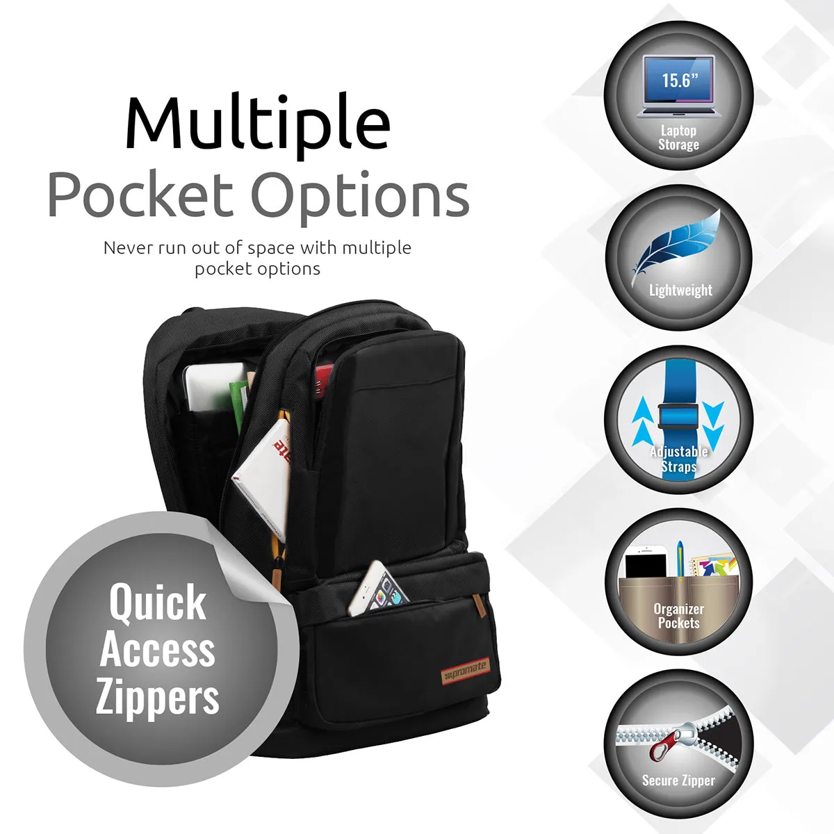 Lightweight Backpack for Laptops up to 15.6” with Multiple Pocket Options