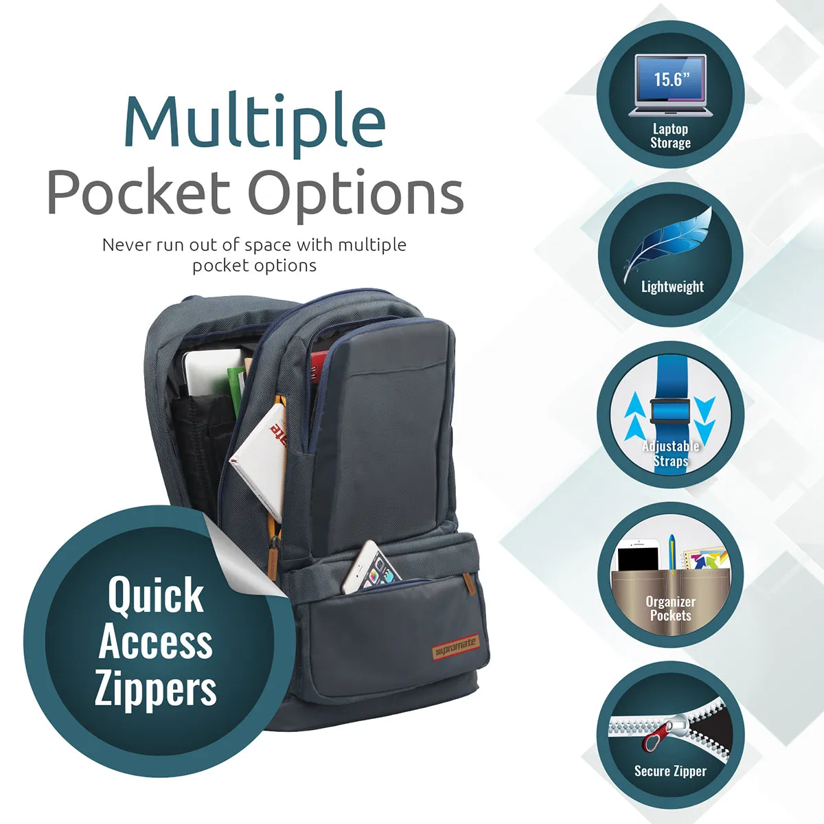 Lightweight Backpack for Laptops up to 15.6” with Multiple Pocket Options