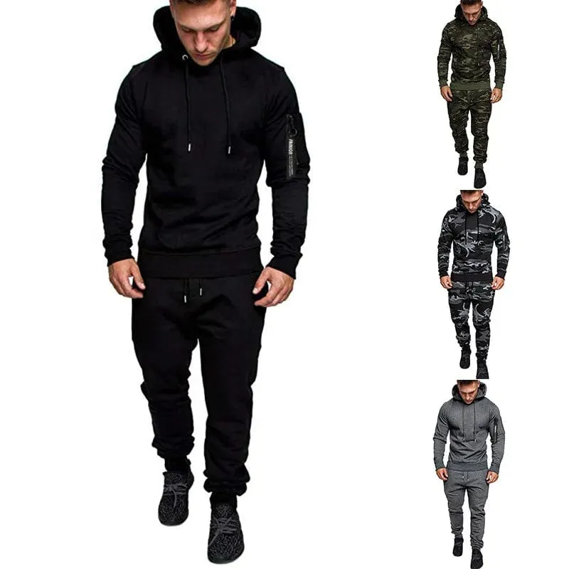 Mens Camouflage Tracksuit | Two-Piece Set with Sports Hoodie & Pants