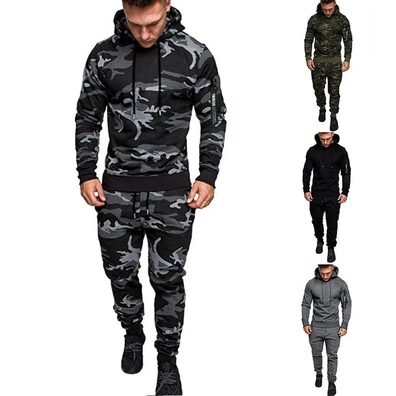 Mens Camouflage Tracksuit | Two-Piece Set with Sports Hoodie & Pants
