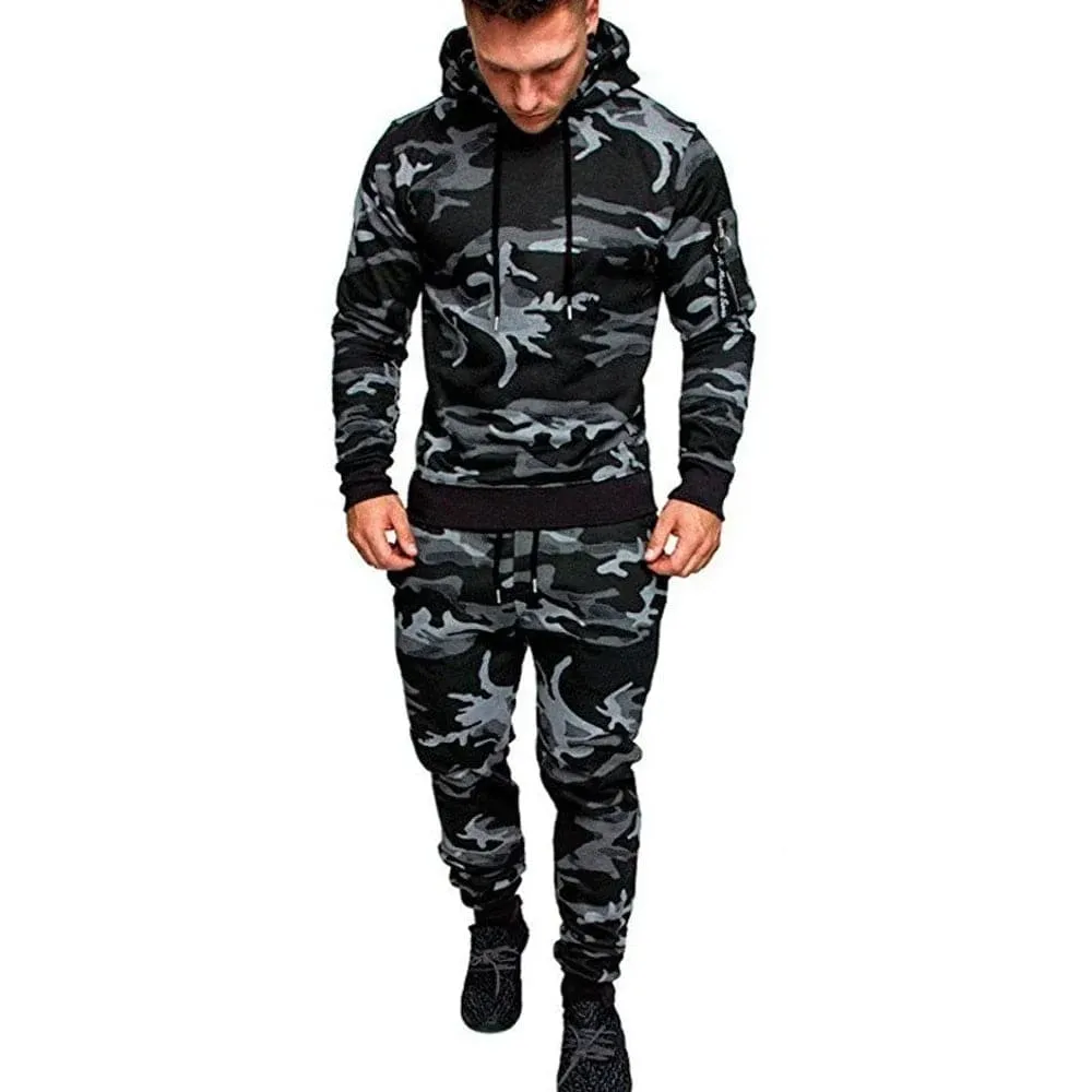 Mens Camouflage Tracksuit | Two-Piece Set with Sports Hoodie & Pants
