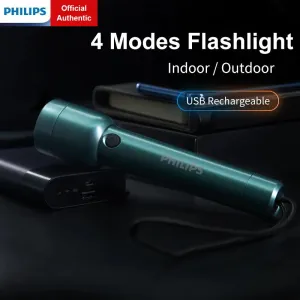 Philips SFL1236G 400 Lumens Portable Flashlight with Type C Cable Rechargeable 18650 Battery LED Flashlights for Self Defense