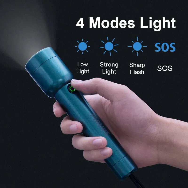 Philips SFL1236G 400 Lumens Portable Flashlight with Type C Cable Rechargeable 18650 Battery LED Flashlights for Self Defense