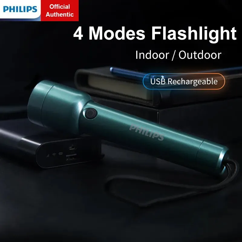 Philips SFL1236G 400 Lumens Portable Flashlight with Type C Cable Rechargeable 18650 Battery LED Flashlights for Self Defense