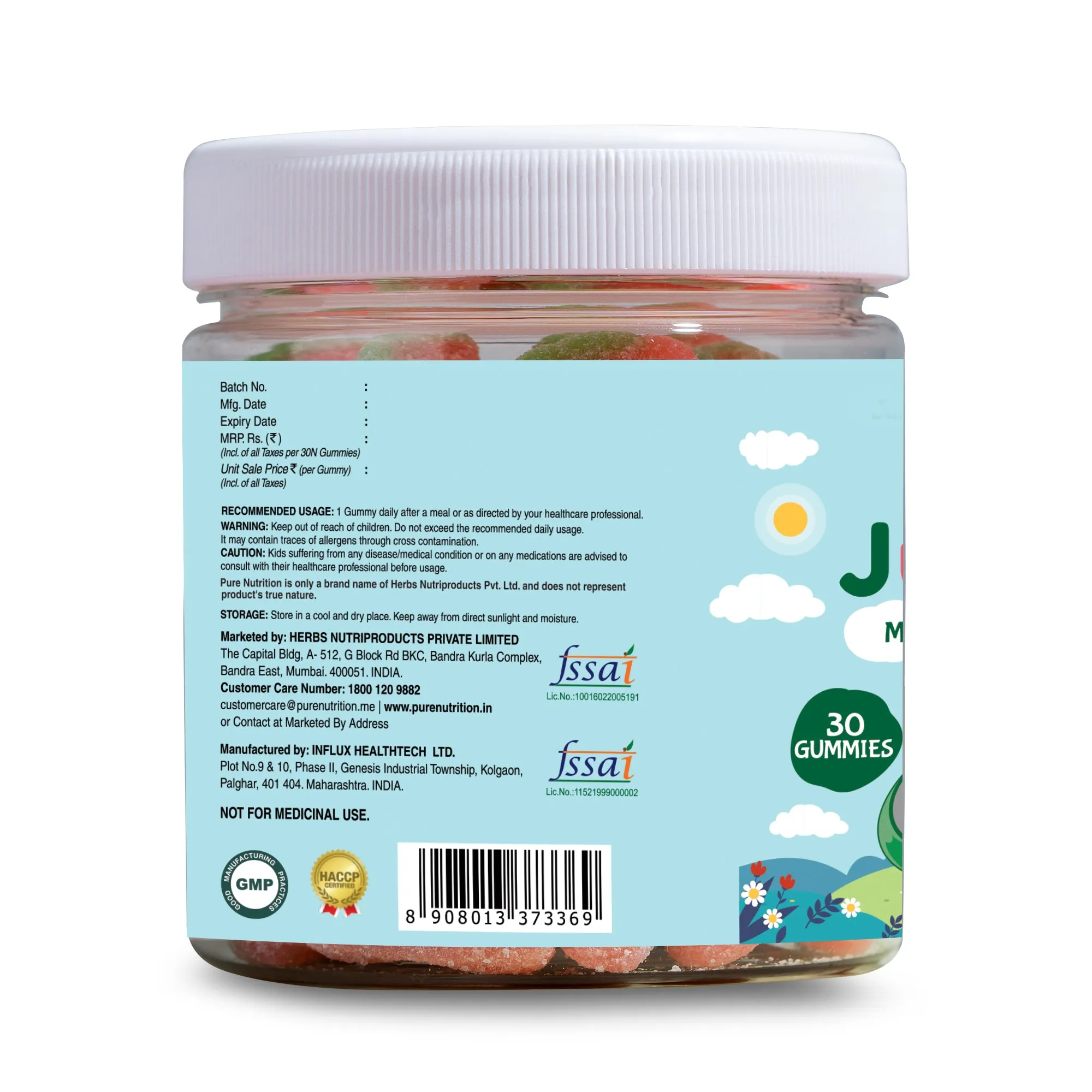 Pure Nutrition Multivitamin Kids Gummies with Ashwagandha, Vitamin B & Lysine | Supports Child's Immunity, Bone Health, Memory & Overall Growth & Development | Strawberry Flavour, 30 Veg Gummies